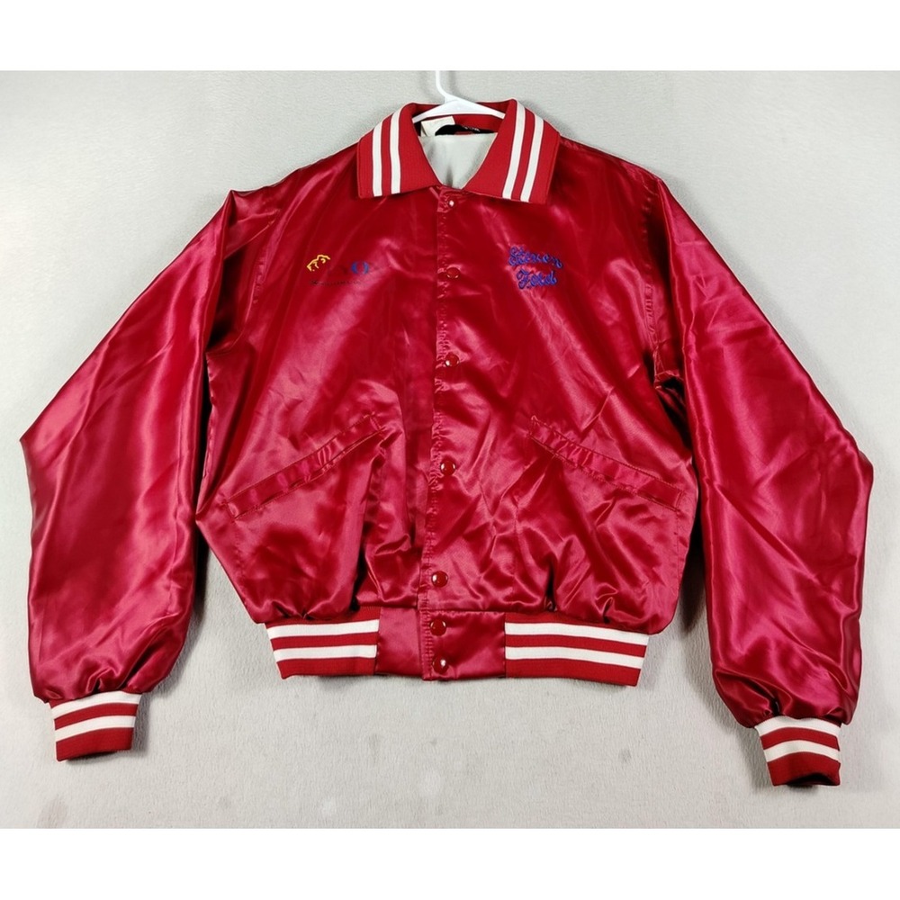 Vintage Windless Jacket Mens Medium Red Satin Varsity Bomber Snap Lined USA